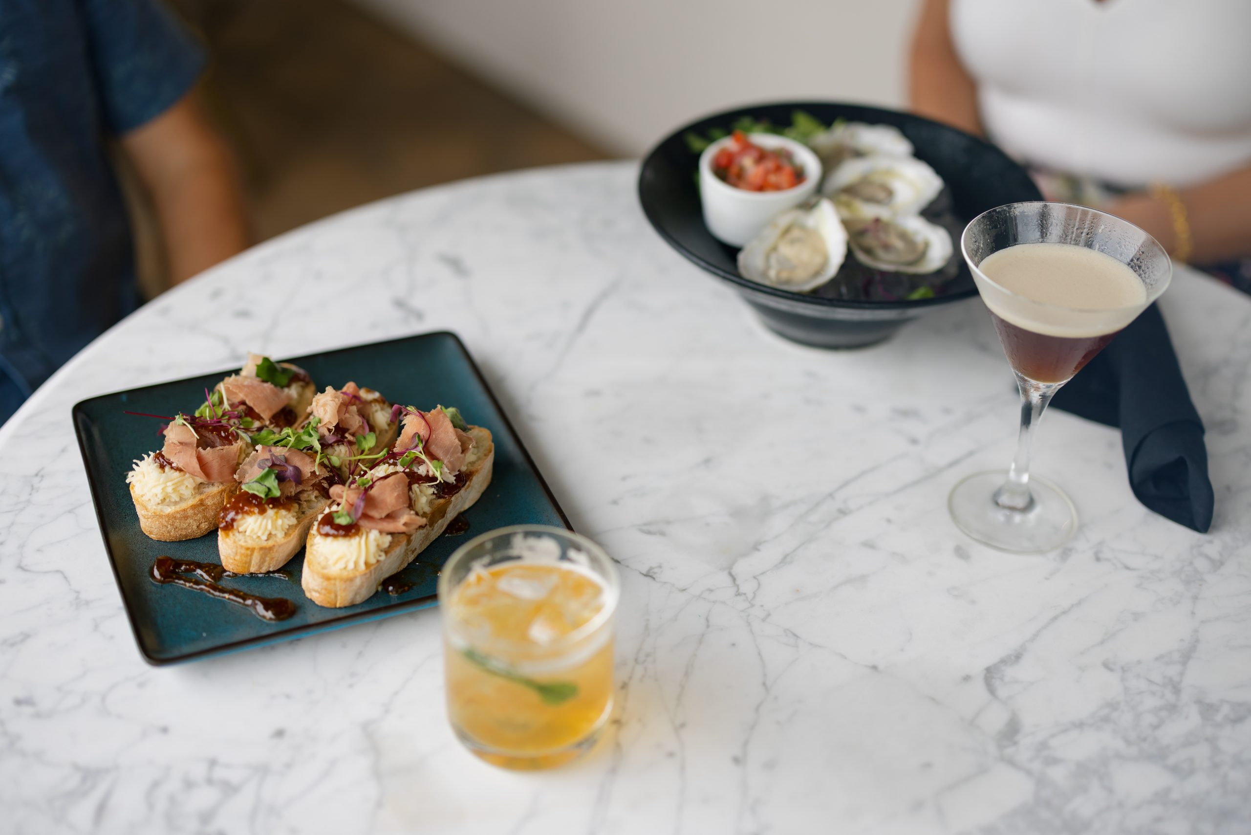 Bruschetta and oysters with cocktails at The Wickie Room
